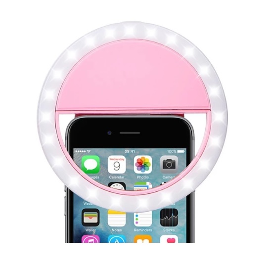Accesoriu Telefon Inel Selfie Ring Light LED Roz